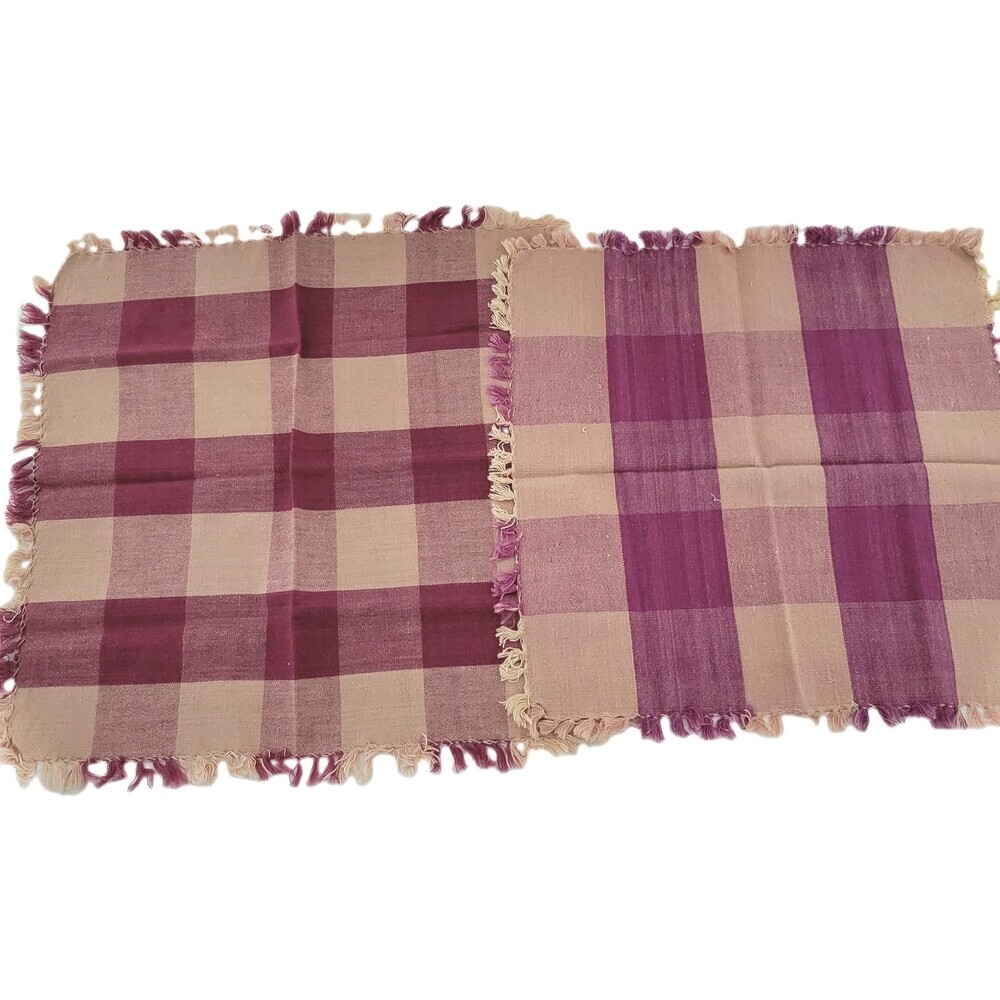 Set of 2 Woven Placemats Doilies Vintage Tan Burgundy Purple Lodge Primative